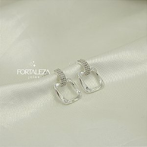 Brinco Quadrado com Detalhe Cravejado Banhado a Prata 925