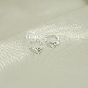 Brinco Argola com Coração Cravejado Banhado a Prata 925