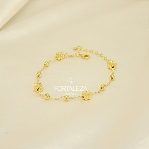 Pulseira de Flores e Bolinhas Banhado a Ouro 18k