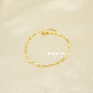 Pulseira com Pérolas Ovais Banhado a Ouro 18k