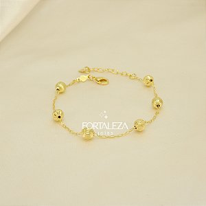 Pulseira de Bolinha Texturizada Banhado a Ouro 18k