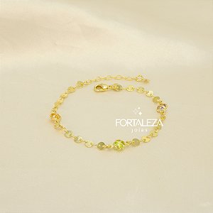Pulseira de Elo Chapeado com Flores Banhado a Ouro 18k