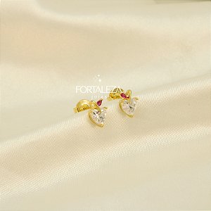 Brinco de Coração com Zircônia Banhado a Ouro 18k