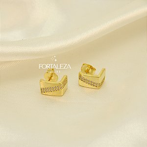 Brinco com Detalhe Cravejado Banhado a Ouro 18k