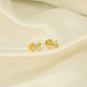 Brinco Laço com Detalhe em Zircônia Banhado a Ouro 18k
