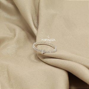 Anel Aparador Cravejado com Zircônia Cristal em Prata 925