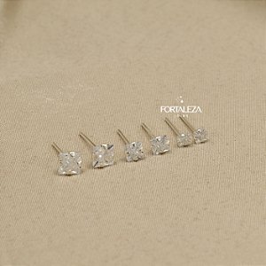 Brinco em Trio Quadrado com Zircônia Cristal em Prata 925