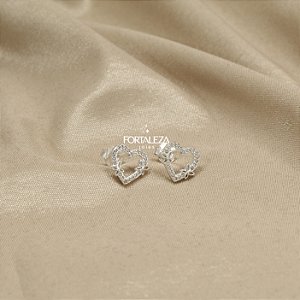 Brinco Coração e Borboletas Cravejado em Prata 925