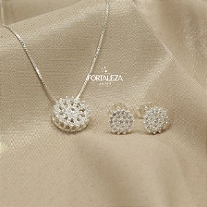 Conjunto Cravejado com Zircônia Cristal em Prata 925