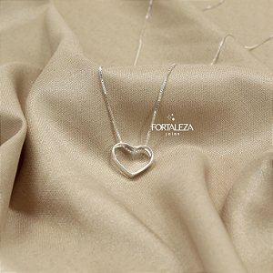 Gargantilha Coração Vazado em Prata 925