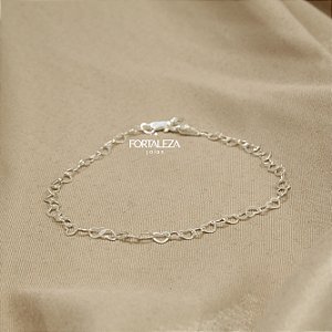 Pulseira com Elos de Coração em Prata 925