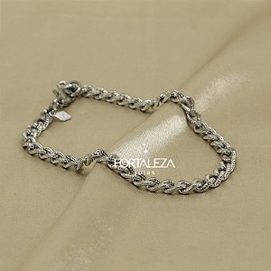 Pulseira com Elo Groumet Texturizado em Aço Inox