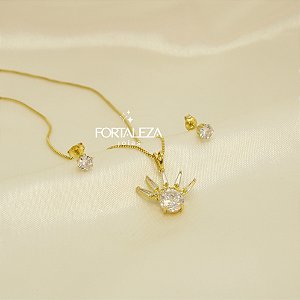 Conjunto Trabalhado em Zircônia Cristal Banhado a Ouro 18k