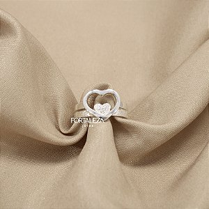 Anel Coração Vazado Banhado a Prata