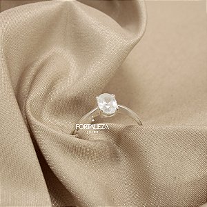 Anel Solitário com Zircônia Cristal Banhado a Prata