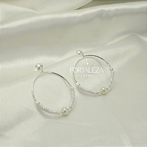Brinco Redondo Trabalhado Banhado a Prata