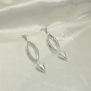 Brinco Oval com Coração Polido Banhado a Prata