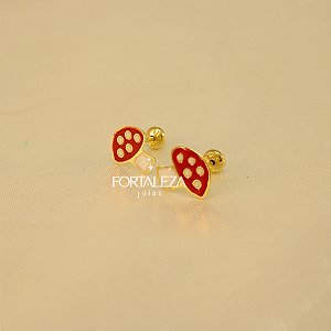 Brinco Cogumelo Resinado Banhado a Ouro 18k