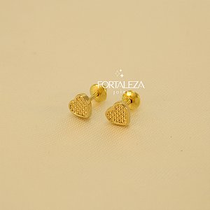 Brinco de Coração Texturizado Banhado a Ouro 18k