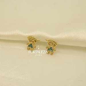 Brinco Menino com Zircônia Turmalina Banhado a Ouro 18k