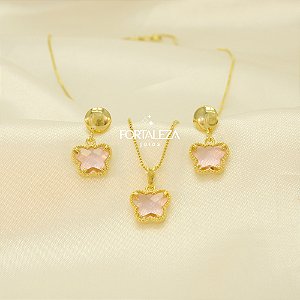 Conjunto Borboleta Banhado a Ouro 18k
