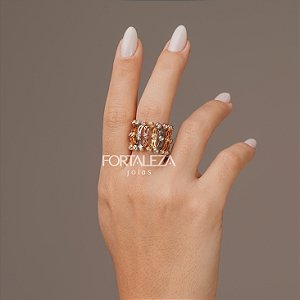 Anel e Bracelete Retrátil em Prata 925 Banhado a Ouro 18k