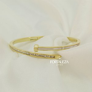 Bracelerte com Design de Prego Cravejado Banhado a Ouro 18k