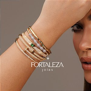 Bracelete com Design de Prego Cravejado e Banhado a Ouro 18k