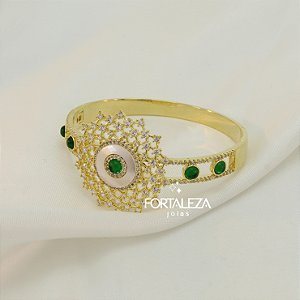 Bracelete Trabalhado em Zircônia e Resina Banhado a Ouro 18k