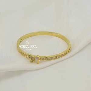 Bracelete Borboleta Cravejada em Zircônia Banhado a Ouro 18k