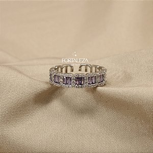 Anel Regulável Cravejado em Zircônia Banhado a Ouro Branco