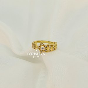 Anel Regulável de Estrela Cravejada e Banhado a Ouro 18k