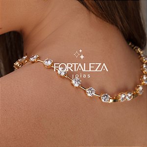 Gargantilha Cravejada com Zircônia Banhada a Ouro 18k