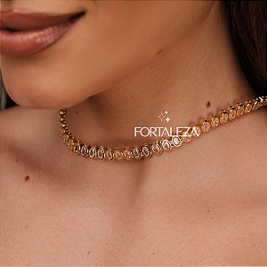 Gargantilha com Zircônias Ovais Banhado a Ouro 18k