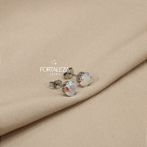 Brinco Ponto de Luz com Zircônia Furta-cor em Aço Inox