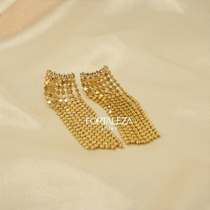 Brinco de Franja com Detalhe de Zircônia Banhado a Ouro 18k