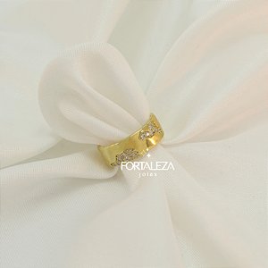 Anel Orgânico Regulável com Zircônia Banhado a Ouro 18k