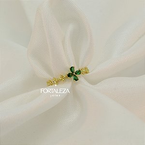 Anel Regulável com Design de Flores Banhado a Ouro 18k