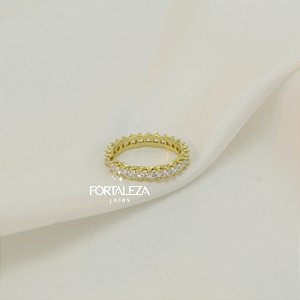 Anel Aparador Cravejado em Zircônia Banhado a Ouro 18k