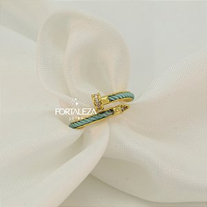 Anel Prego com Detalhe de Corda Turquesa Banhado a Ouro 18k