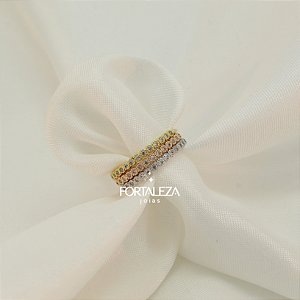 Mix de Anéis com Zircônia Banhado a Ouro 18k Branco e Rosê