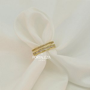 Anel Regulável Cravejado em Zircônia Banhado a Ouro 18k