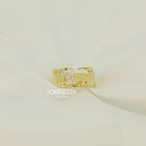 Anel Regulável Orgânico com Zircônia Banhado a Ouro 18k