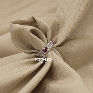 Anel Regulável de Corações Cravejado Banhado a Ouro Branco