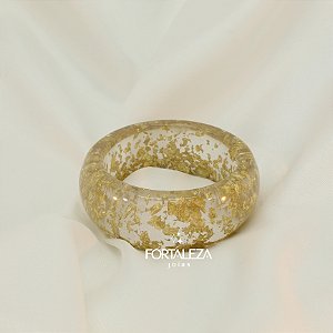 Bracelete Transparente com Folhas de Ouro em Resina