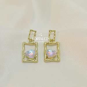 Brinco Ondulado e Coração de Zircônia Banhado a Ouro 18k