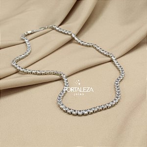 Gargantilha Riviera Cravejada Banhado a Ouro Branco