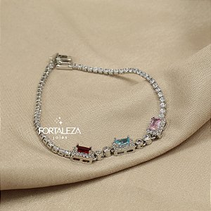 Pulseira Trabalhada em Zircônia Banhado a Ouro Branco