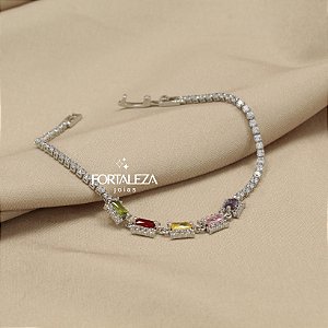 Pulseira Trabalhada em Zircônia Banhado a Ouro Branco