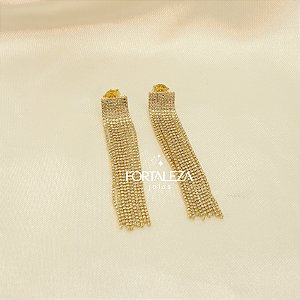 Brinco de Franja Cravejada em Zircônia Banhado a Ouro 18k